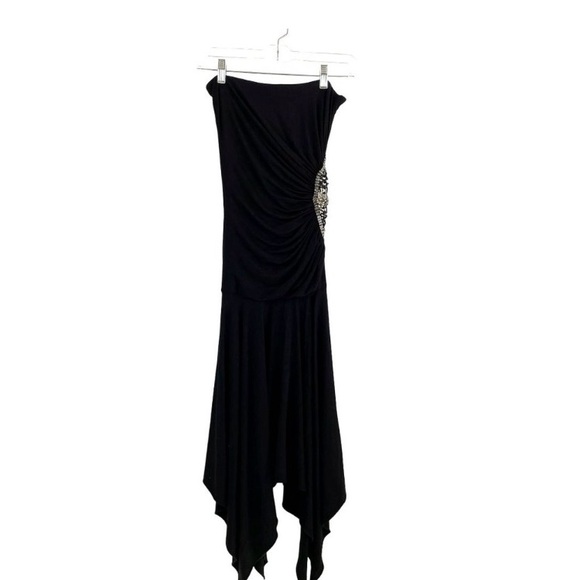 Sky Black Strapless Dress with Embellished Cross Detail on left side - Picture 1 of 5